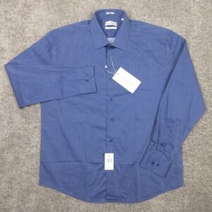 Lucky Brand Shirt Mens Large 16.5 32/3 Blue Solid Slim Fit Stretch Button Up NEW